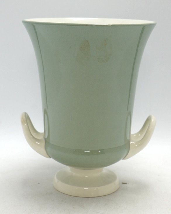 Keith Murray, a Wedgwood celadon glazed two handled vase, 25.5cm. Condition - good